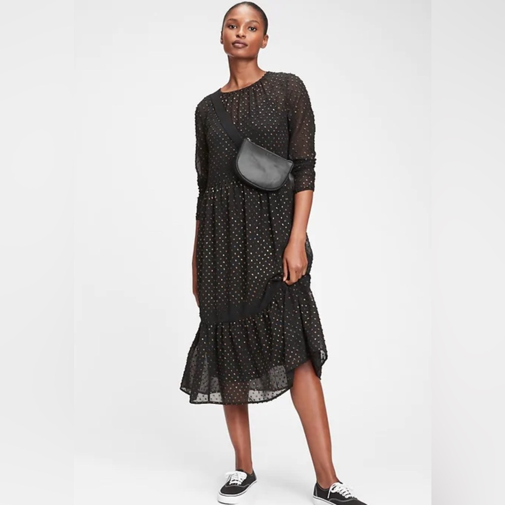 GAP Black Midi Dress with‎ Polka Dots